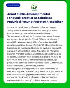 Anunt Public Amenajamentul Fondului Forestier Asociatia de Padurit si
