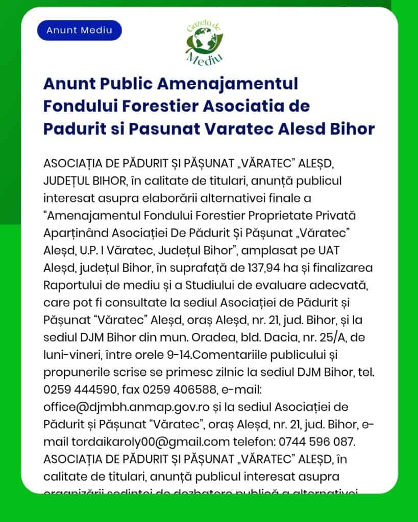 Anunt Public Amenajamentul Fondului Forestier Asociatia de Padurit si
