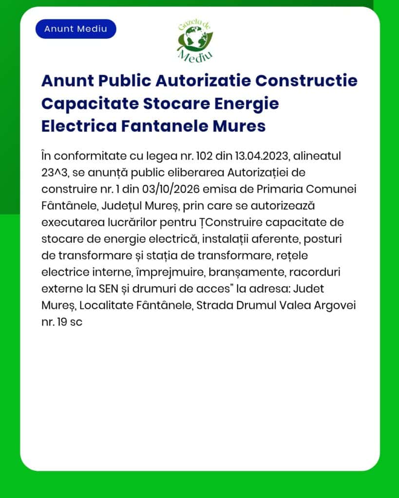 Anunt Public Autorizatie Constructie Capacitate Stocare Energie Electr