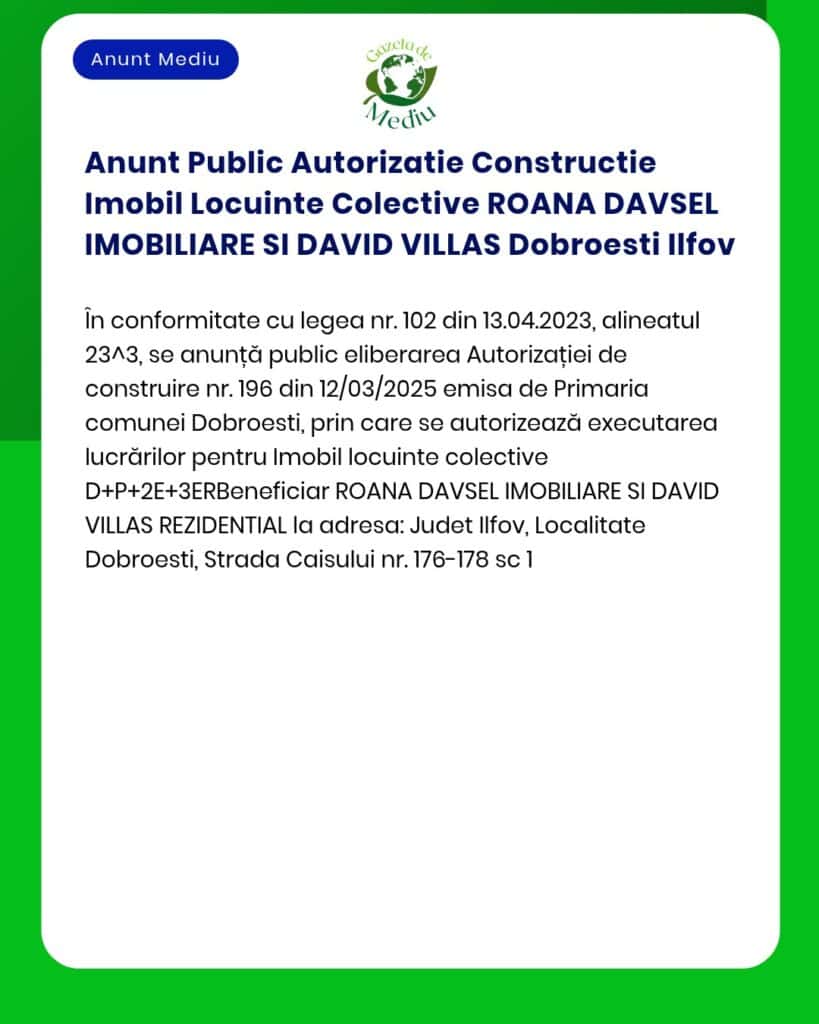 Anunt Public Autorizatie Constructie Imobil Locuinte Colective ROANA D