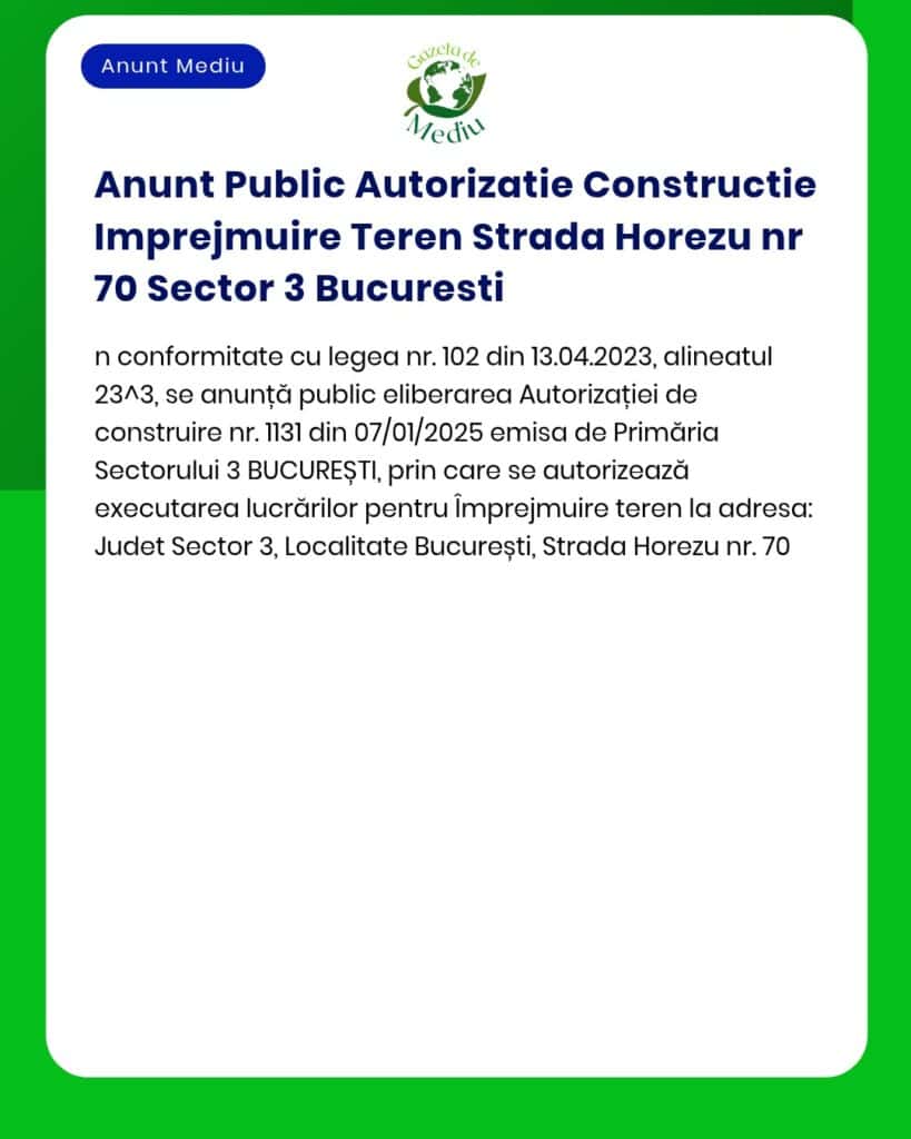 Anunt Public Autorizatie Constructie Imprejmuire Teren Strada Horezu n