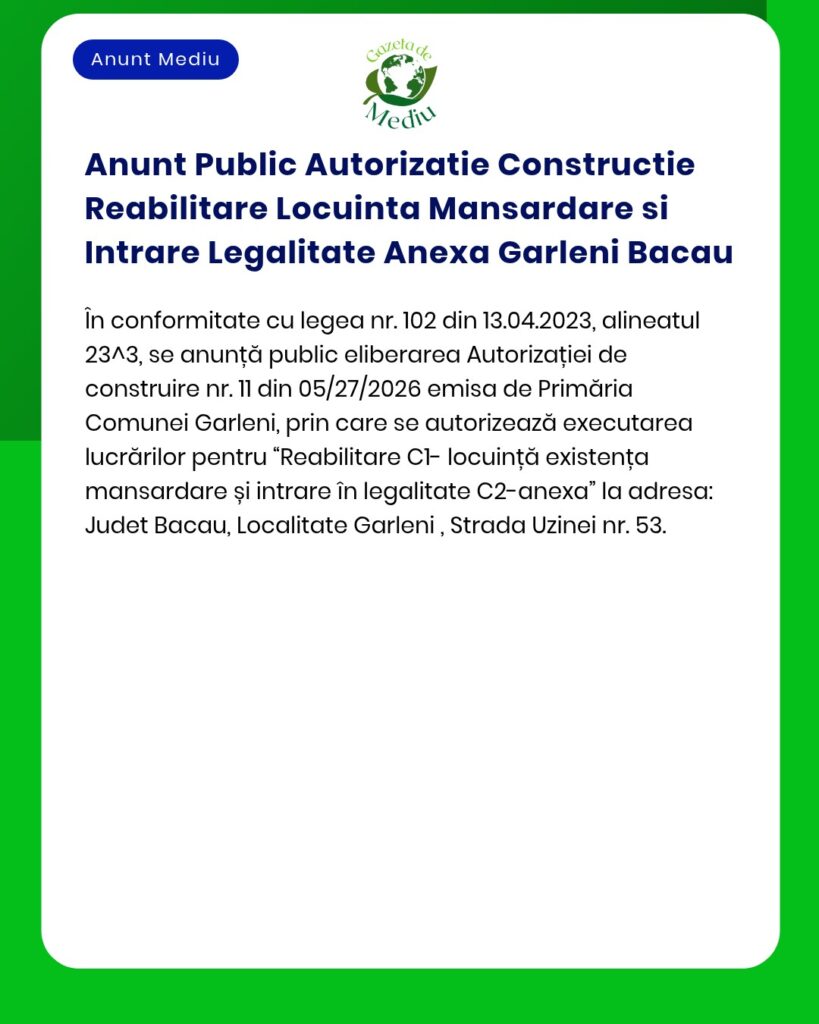 Anunt Public Autorizatie Constructie Reabilitare Locuinta Mansardare s
