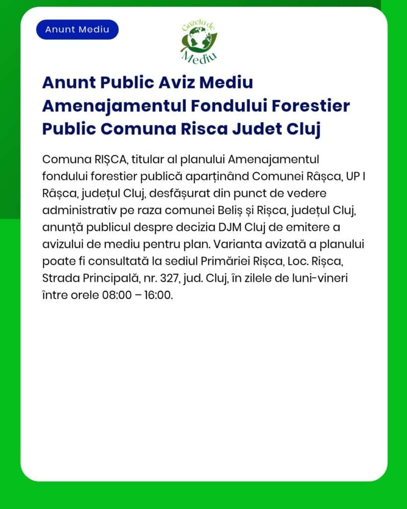 Anunt Public Aviz Mediu Amenajamentul Fondului Forestier Public Comuna