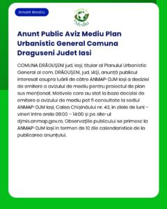 Anunt Public Aviz Mediu Plan Urbanistic General Comuna Draguseni Judet
