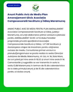 Anunt Public Aviz de Mediu Plan Amenajament Silvic Asociația Composeso