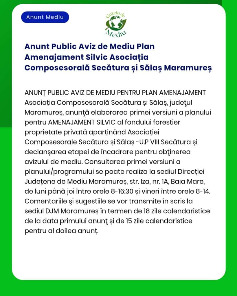 Anunt Public Aviz de Mediu Plan Amenajament Silvic Asociația Composeso