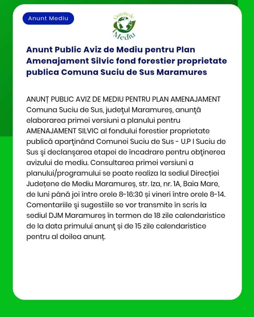 Anunt Public Aviz de Mediu pentru Plan Amenajament Silvic fond foresti
