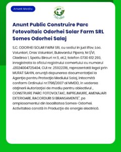 Anunt Public Construire Parc Fotovoltaic Odorhei Solar Farm SRL Somes