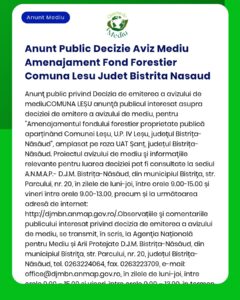 Anunt Public Decizie Aviz Mediu Amenajament Fond Forestier Comuna Lesu