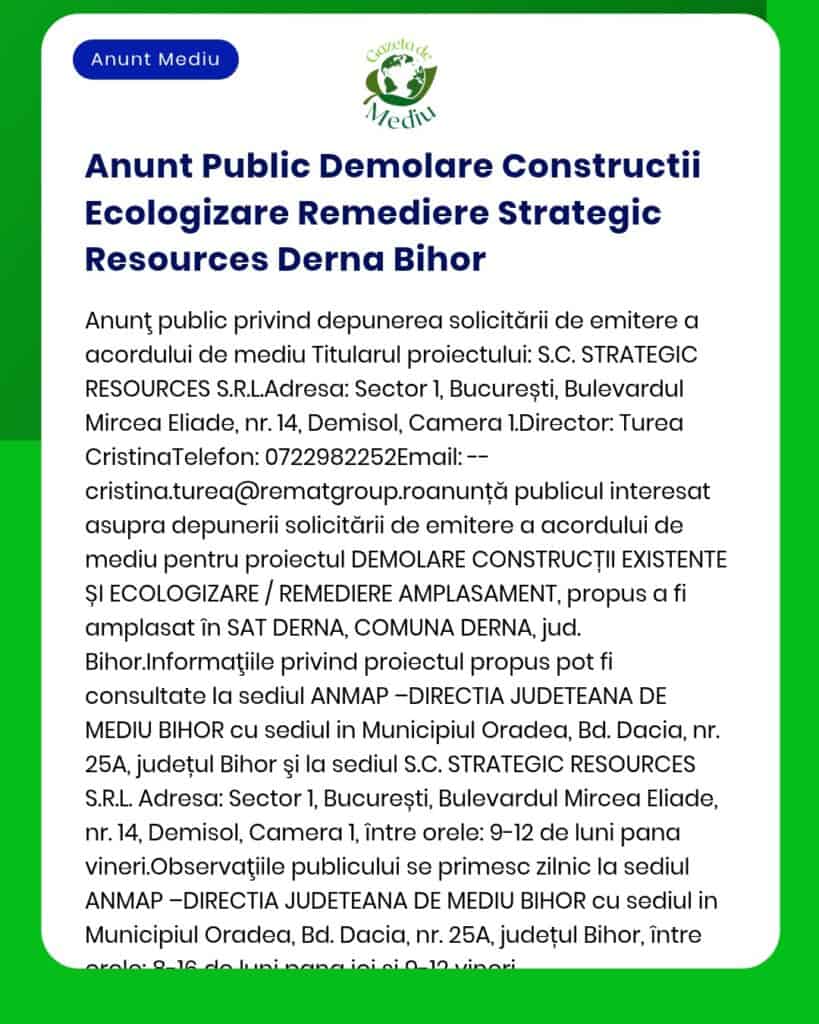 Anunt Public Demolare Constructii Ecologizare Remediere Strategic Reso