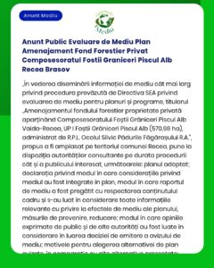 Anunt Public Evaluare de Mediu Plan Amenajament Fond Forestier Privat