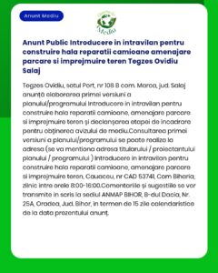Anunt Public Introducere in intravilan pentru construire hala reparati