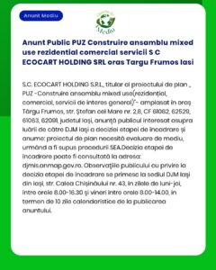 Anunt Public PUZ Construire ansamblu mixed use rezidential comercial s
