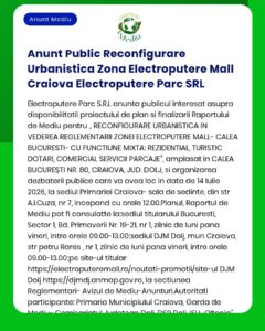 Anunt Public Reconfigurare Urbanistica Zona Electroputere Mall Craiova