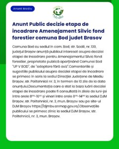 Anunt Public decizie etapa de incadrare Amenajament Silvic fond forest
