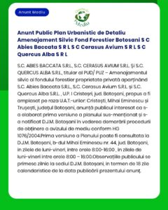 Anunt Public Plan Urbanistic de Detaliu Amenajament Silvic Fond Forest