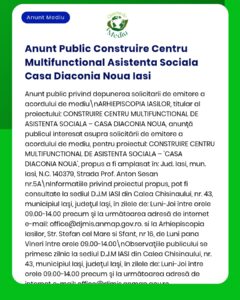 Cerere aviz la APM pentru construirea centrului de asistență socială Casa Diaconia Nouă în Iași.