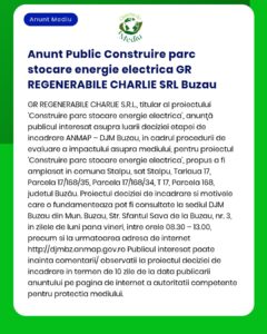 Construirea unui parc de stocare a energiei electrice în Stâlpu, județul Buzău; sunt menționate parcelele vizate.