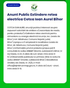 Anunț despre proiectul propus de extindere a rețelei electrice în Livada de Bihor, cu detalii despre proiect.