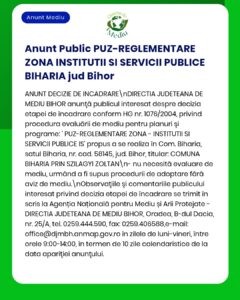 Planul de reglementare a zonării și a serviciilor publice pentru instituțiile publice din Biharia, județul Bihor.