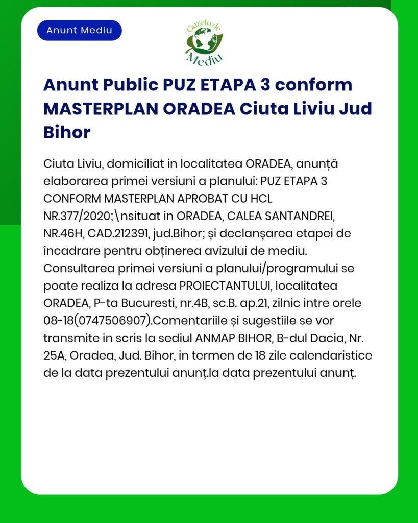 Planul de urbanism PUZ ETAPA 3 din Oradea, județul Bihor. Documentele relevante sunt disponibile pentru consultare.