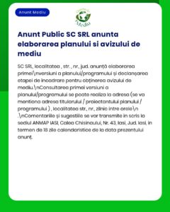 Anunț privind planul de mediu al unei companii, publicat de APM.