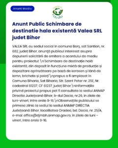 Schimbare de destinație pentru Valea SRL, depozit mixt de kerosen, județul Bihor.