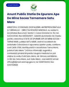 Anunț privind autorizarea stației de tratare a apei Tărnămare, Satu Mare, emis de Ministerul Economiei și reglementări relevante.