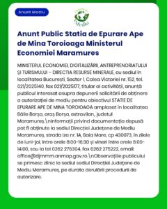Anunț privind stația de tratare a apei de la mina Băile Borșa, Maramureș.