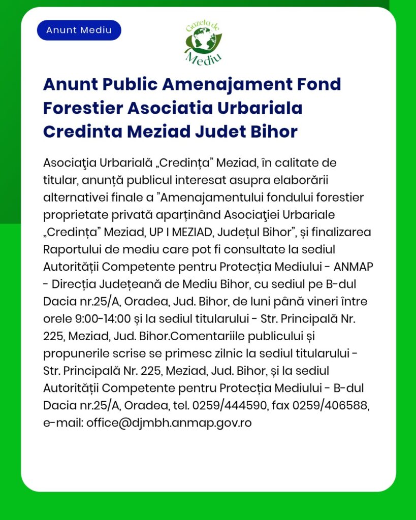 Anunt Public Amenajament Fond Forestier Asociatia Urbariala Credinta M