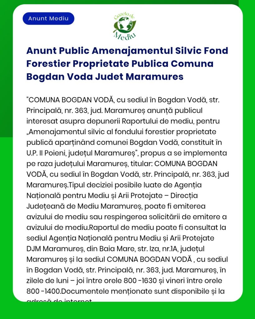 Anunt Public Amenajamentul Silvic Fond Forestier Proprietate Publica C