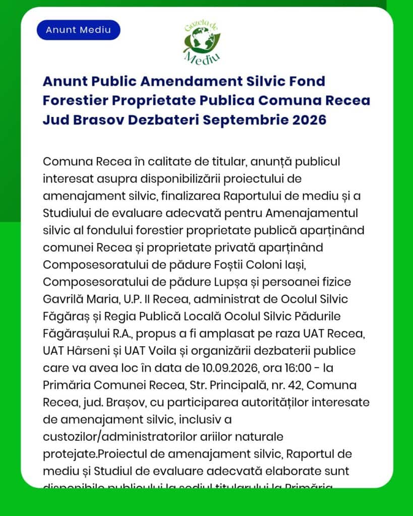 Anunt Public Amendament Silvic Fond Forestier Proprietate Publica Comu