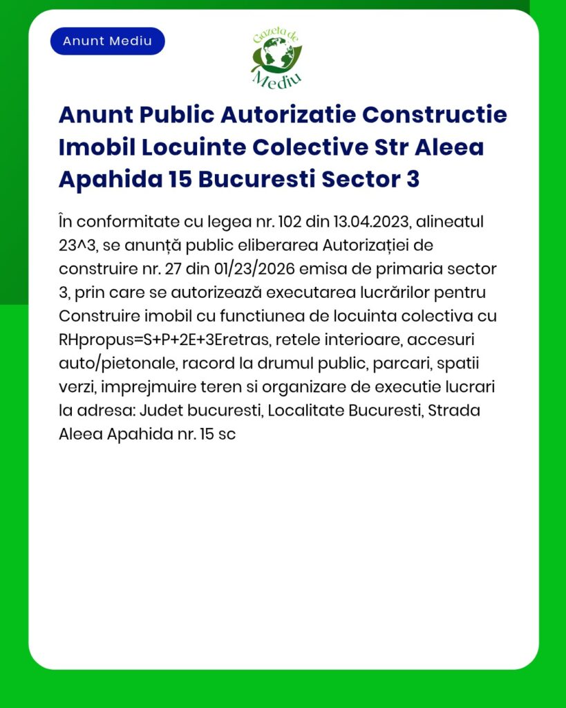 Anunt Public Autorizatie Constructie Imobil Locuinte Colective Str Ale