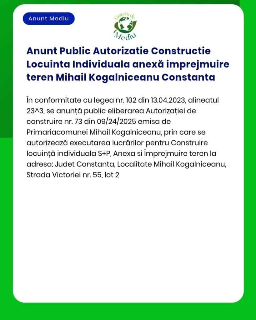 Anunt Public Autorizatie Constructie Locuinta Individuala anexă imprej