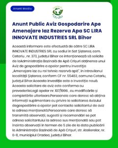 Anunt Public Aviz Gospodarire Ape Amenajare Iaz Rezerva Apa SC LIRA IN