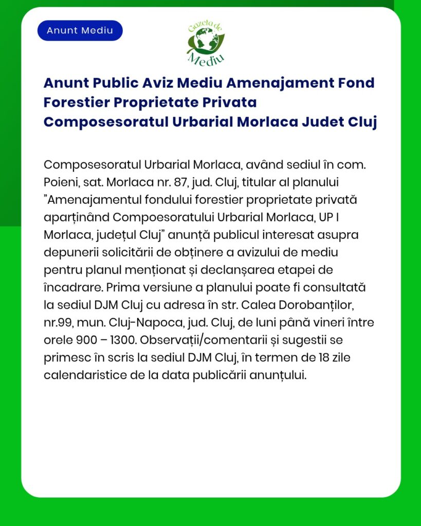 Anunt Public Aviz Mediu Amenajament Fond Forestier Proprietate Privata
