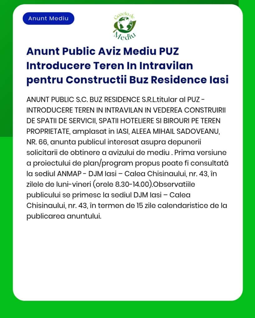Anunt Public Aviz Mediu PUZ Introducere Teren In Intravilan pentru Con