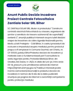 Anunt Public Decizie Incadrare Proiect Centrale Fotovoltaica Zantiala