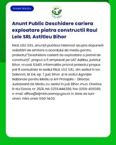 Anunt Public Deschidere cariera exploatare piatra constructii Raul Lel