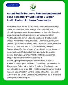 Anunt Public Detinere Plan Amenajament Fond Forestier Privat Nedelcu L
