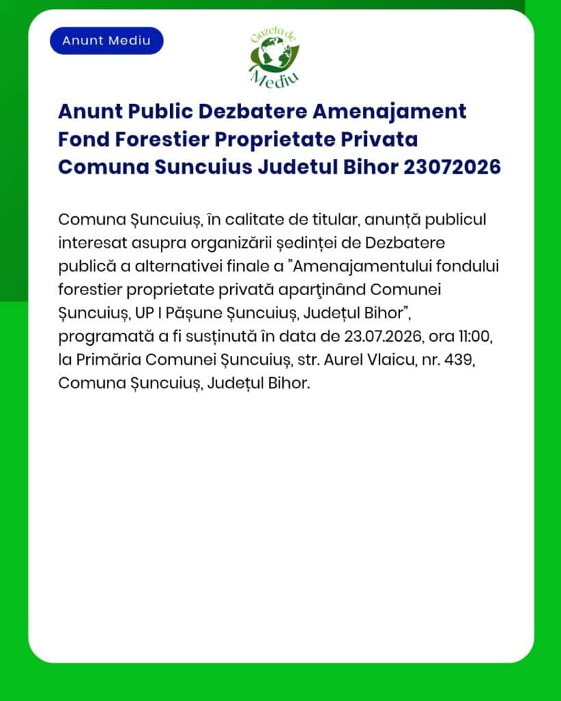Anunt Public Dezbatere Amenajament Fond Forestier Proprietate Privata