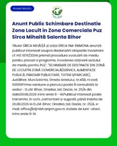 Anunt Public Schimbare Destinatie Zona Locuit in Zona Comerciala Puz S