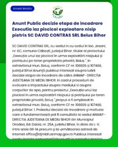 Anunt Public decizie etapa de incadrare Executia iaz piscicol exploata