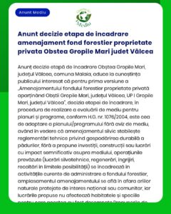 Anunt decizie etapa de incadrare amenajament fond forestier proprietat