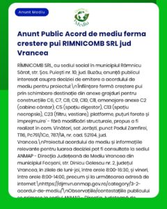 APM anunță aprobarea lucrărilor de modificare și extindere la ferma de animale RIMNICOMB SRL din Vrancea.