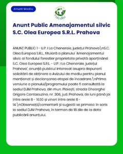 Anunț privind depunerea cererilor pentru acorduri de mediu referitoare la gestionarea pădurilor din Prahova.