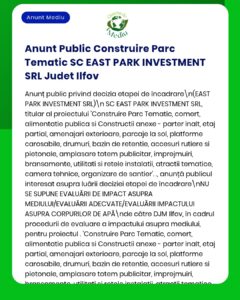 Anunț privind decizia de mediu pentru EAST PARK INVESTMENT SRL din județul Ilfov, cu informații despre etapele proiectului.