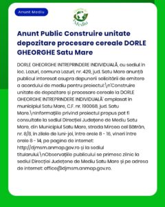 Construirea unei unități de prelucrare și depozitare a cerealelor în Satu Mare.