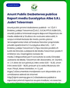 Cerere de aviz de mediu pentru SC Eucalyptus Alba SRL din județul Teleorman.