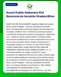 Reevaluare de mediu privind conversia funcțională a terenurilor din Oradea, județul Bihor; prezintă parcelele și părțile interesate.